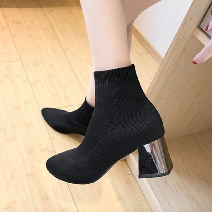 2 / Black Women Stretchable Pointy Ankle Shoes