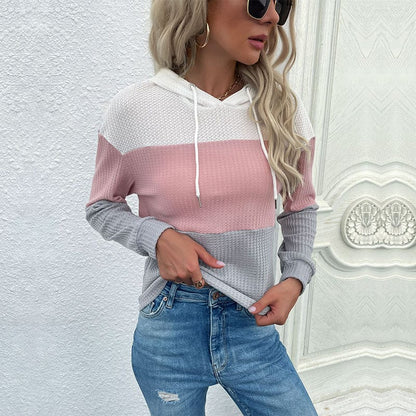 Amazon independent site cross-border summer 2022 new European and American loose sweater, long sleeve color matching hooded sweater