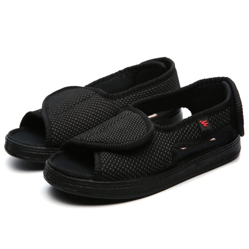 black / 34 size/US size 5# inner length 220mm Lesvago widened adjustable Velcro casual cloth shoes fat wide deformed foot gauze foot thumb valgus deformation Fully Adjustable Easy-Wearing Orthopaedic Shoes