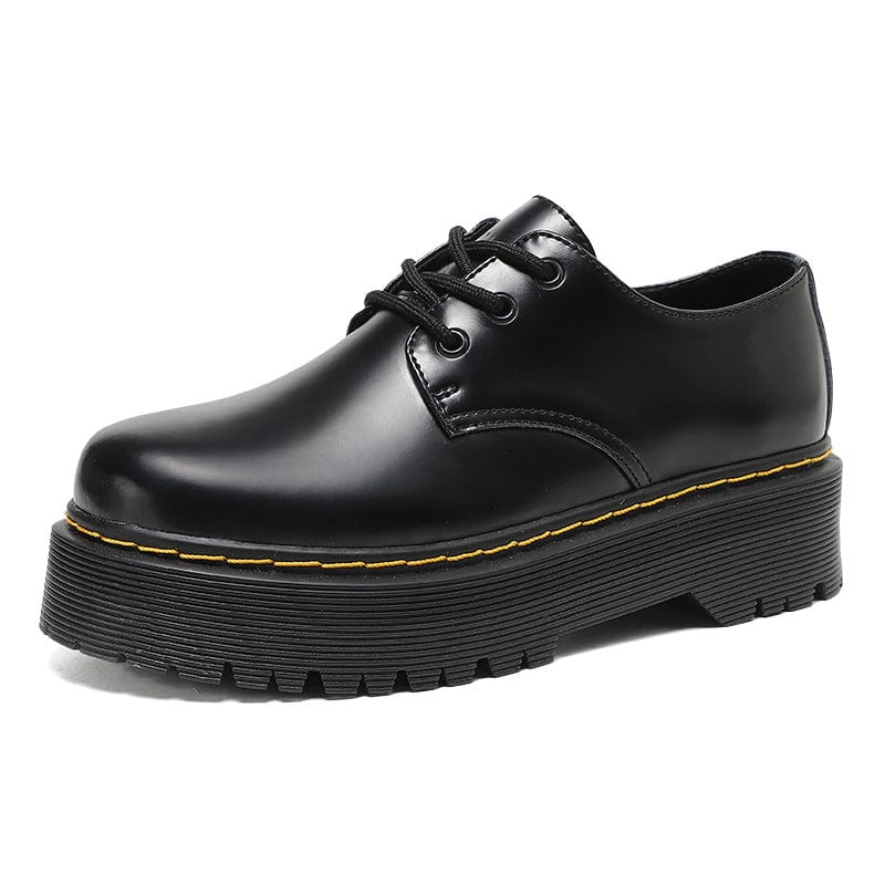 BLACK / 39 Women Leather lace-up Thick Bottom Flat Platform zapatillas mujer Black Spring Autumn Causal Shoes Flats Oxfords