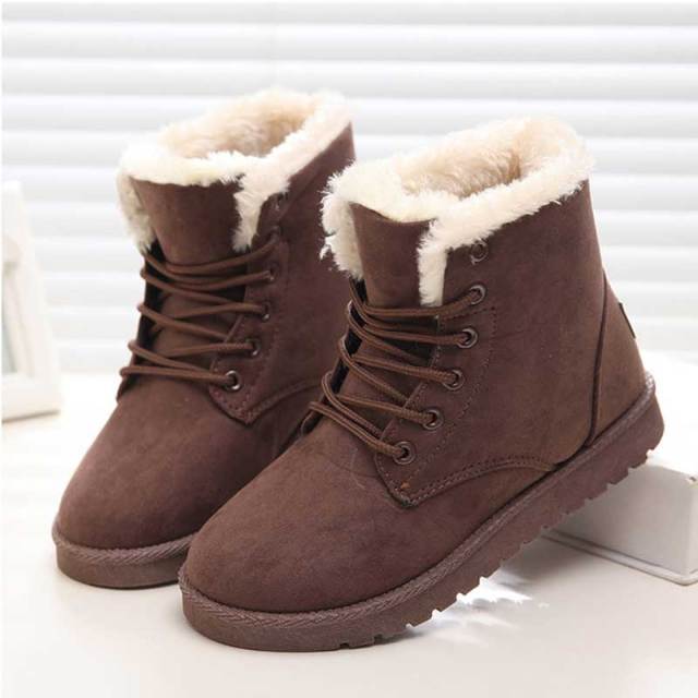 Boots 2 / Coffee Women Lace Up Winter Warm Shoes