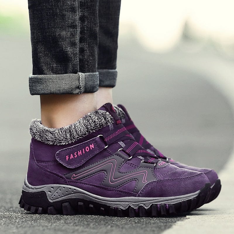 Boots 2 / Purple Women's Winter Sneakers, Walking Sport Shoes Warm Fur Lining Suede Hook Loop Booties