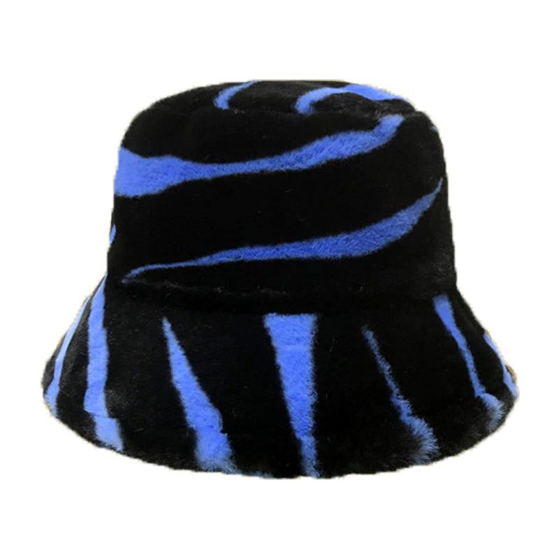 Caps and Hats Blue (Black) Leopard Print Winter Plush Bucket Hats