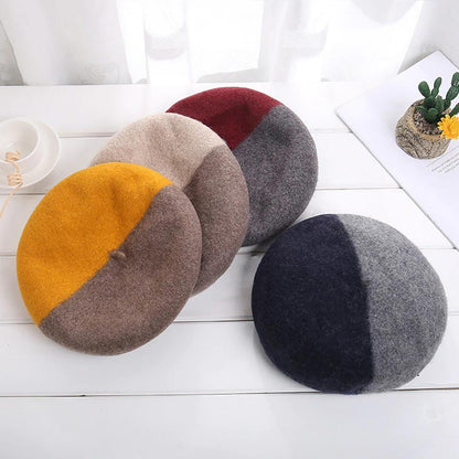 Caps and Hats Fashionable Winter Two-Color Woolen Beret Hats