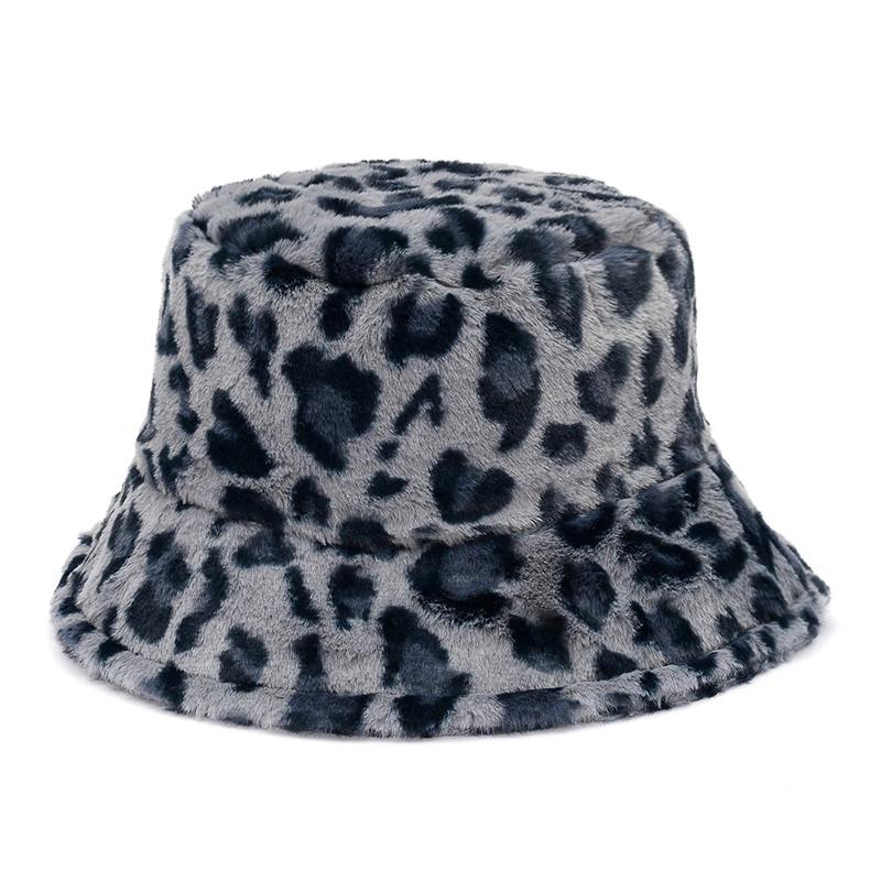 Caps and Hats Leopard (Dark Gray) Leopard Print Winter Plush Bucket Hats
