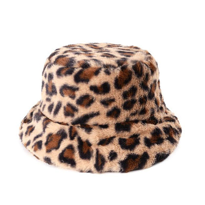 Caps and Hats Leopard (w/o adjustment strap) Leopard Print Winter Plush Bucket Hats