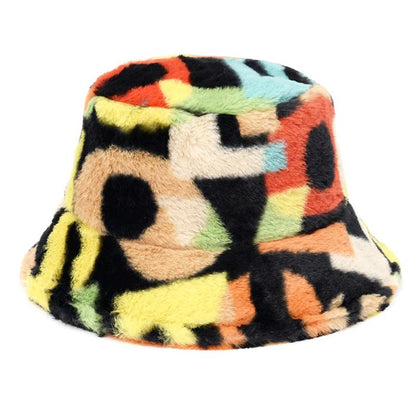Caps and Hats Multicolor Leopard Print Winter Plush Bucket Hats