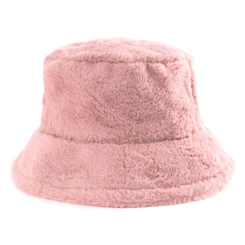 Caps and Hats Pink Leopard Print Winter Plush Bucket Hats