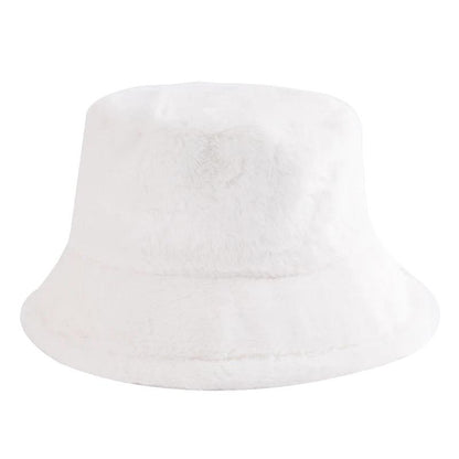 Caps and Hats White Leopard Print Winter Plush Bucket Hats