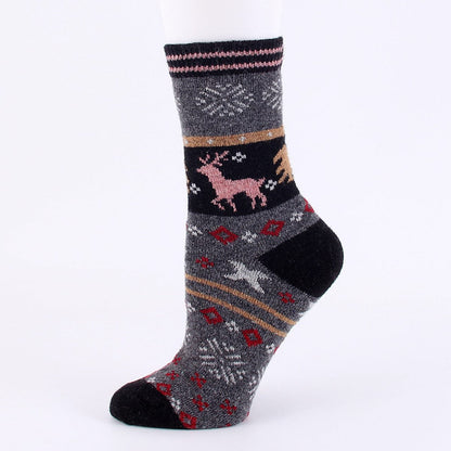 Dark grey / Free size Winter thickened women's wool socks cartoon elk socks cross-border sales warm women's socks snow socks wholesale spot