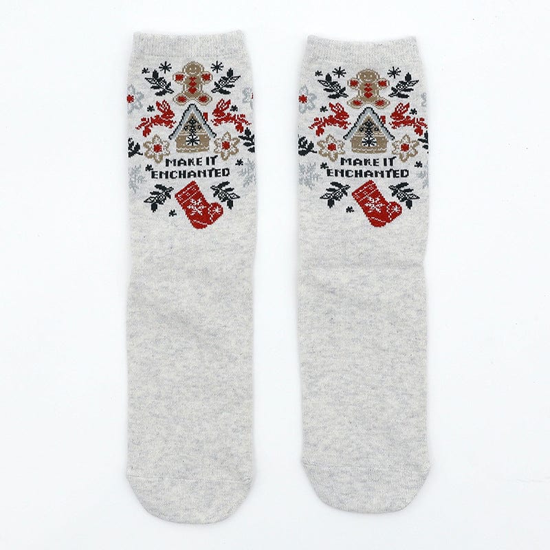Gingerbread Man + House With Beige Background / 38-45 Christmas stocking trend gold silk pair socks for men and women
