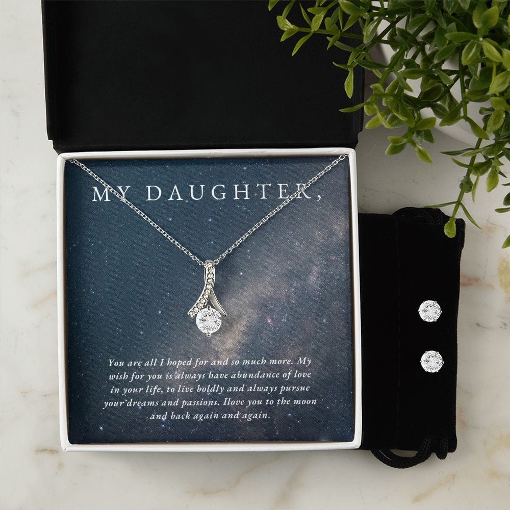 Jewelry 14K White Gold Finish / Standard Box Alluring Beauty Necklace and Cubic Zirconia Earring Set For My Daughter
