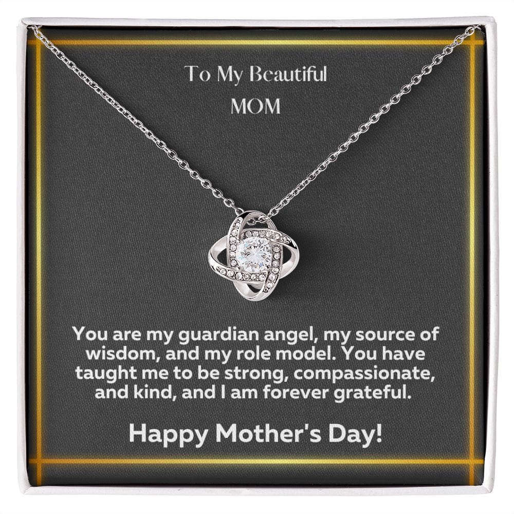 Jewelry 14K White Gold Finish / Standard Box Mother's Day Special Love Knot Necklave