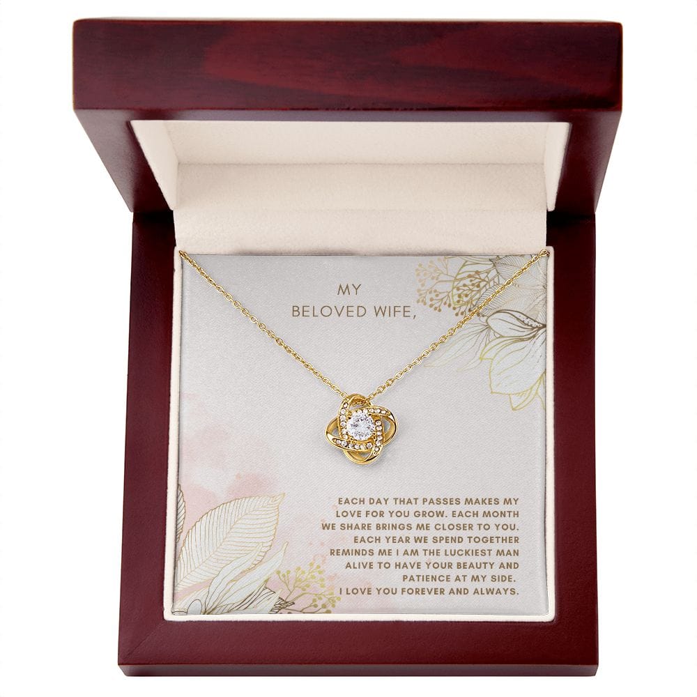 Jewelry 18K Yellow Gold Finish / Luxury Box Love Knot Necklace For My Beloved Wife