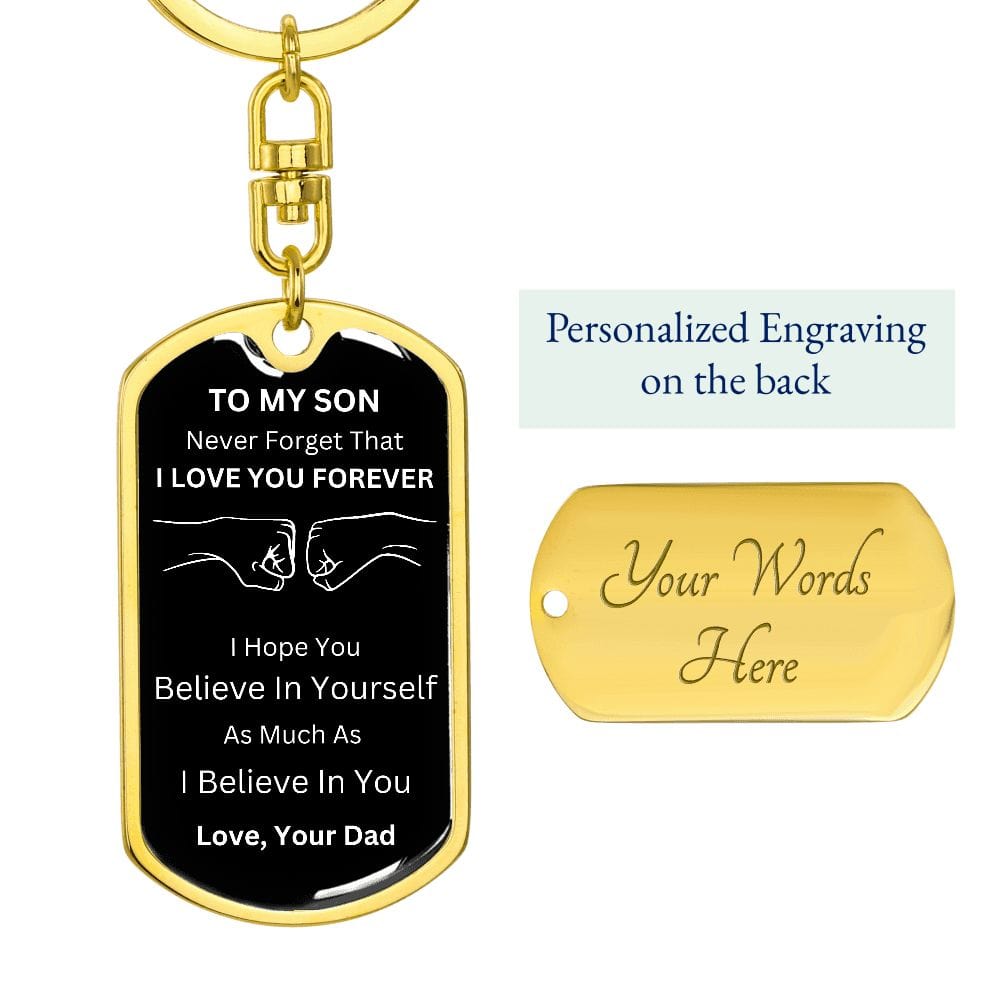 Jewelry Dog Tag with Swivel Keychain (Gold) / Yes Graphic Dog Tag Keychain For My Son