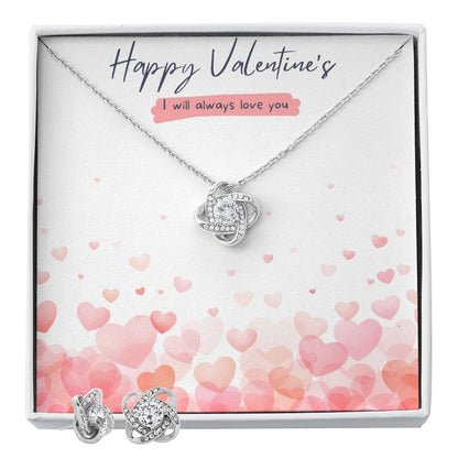 Jewelry Two Tone Box Love Knot Earring & Necklace Set For My Valentine
