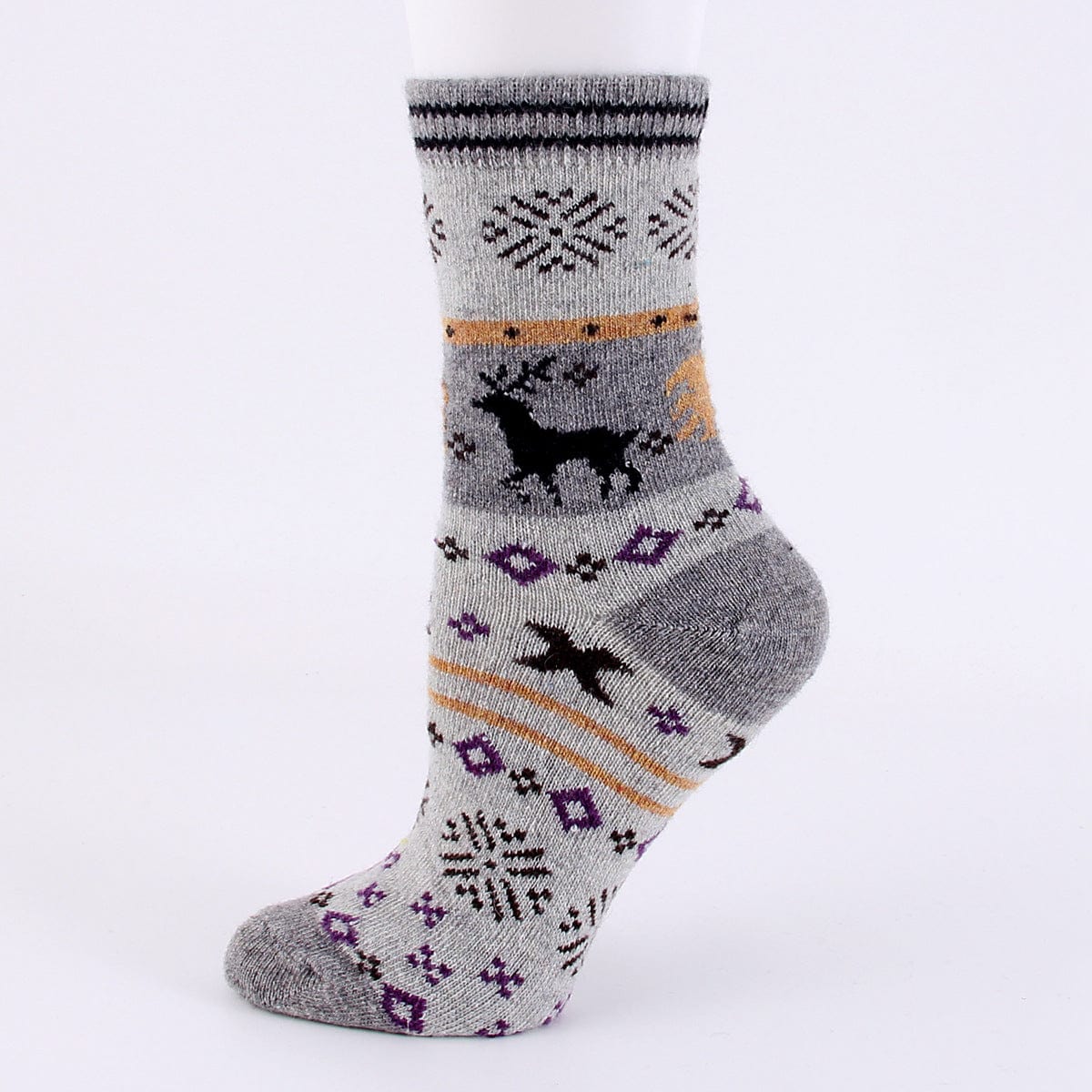 Light grey / Free size Winter thickened women's wool socks cartoon elk socks cross-border sales warm women's socks snow socks wholesale spot