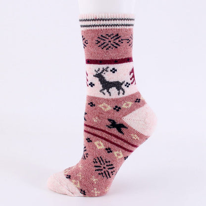 light pink / Free size Winter thickened women's wool socks cartoon elk socks cross-border sales warm women's socks snow socks wholesale spot