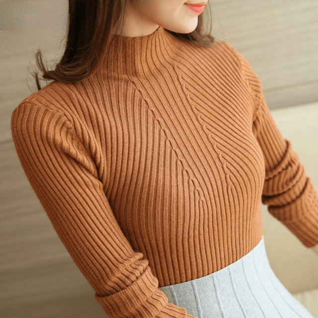New Fashion Solid White and Black Tops Sweaters Winter Long Sleeve Turtleneck Pullovers Womens Sweaters Femme Clothing
