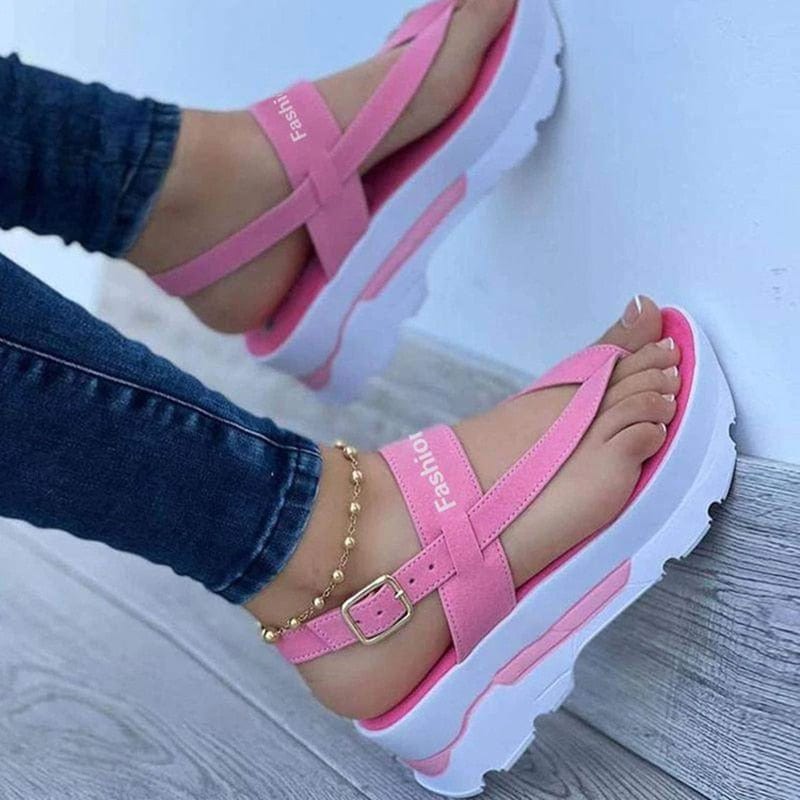 pink / 35 Women Sandals 2022 New Platform Sandals For Summer Wedges Shoes Women Platform Heels Sandalias Mujer Luxury Summer Flip Flops