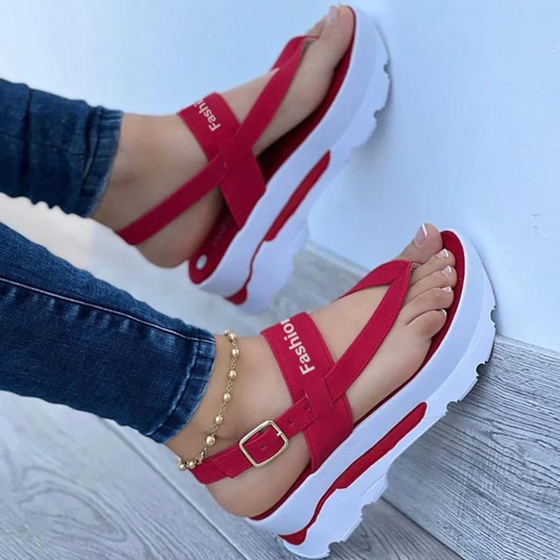 red / 35 Women Sandals 2022 New Platform Sandals For Summer Wedges Shoes Women Platform Heels Sandalias Mujer Luxury Summer Flip Flops