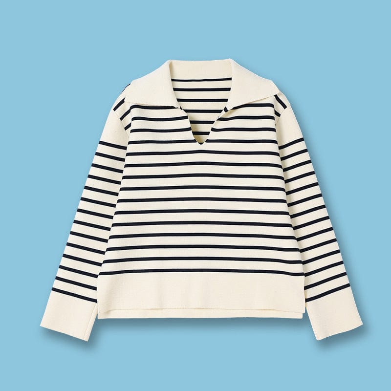 white / S Striped V Neck Sweater