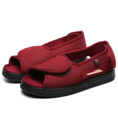 wine red / 34 size/US size 5# inner length 220mm Lesvago widened adjustable Velcro casual cloth shoes fat wide deformed foot gauze foot thumb valgus deformation Fully Adjustable Easy-Wearing Orthopaedic Shoes