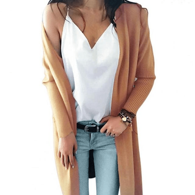 Women Sweater Coat Solid Color Long Sleeves